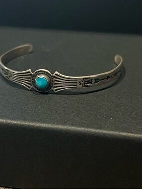 Sterling Silver Turquoise Inlay Cuff Bracelet- baby or toddler